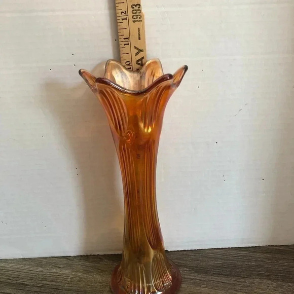 Vtg Marigold Carnival Glass Swung Vase - Picture 5 of 11